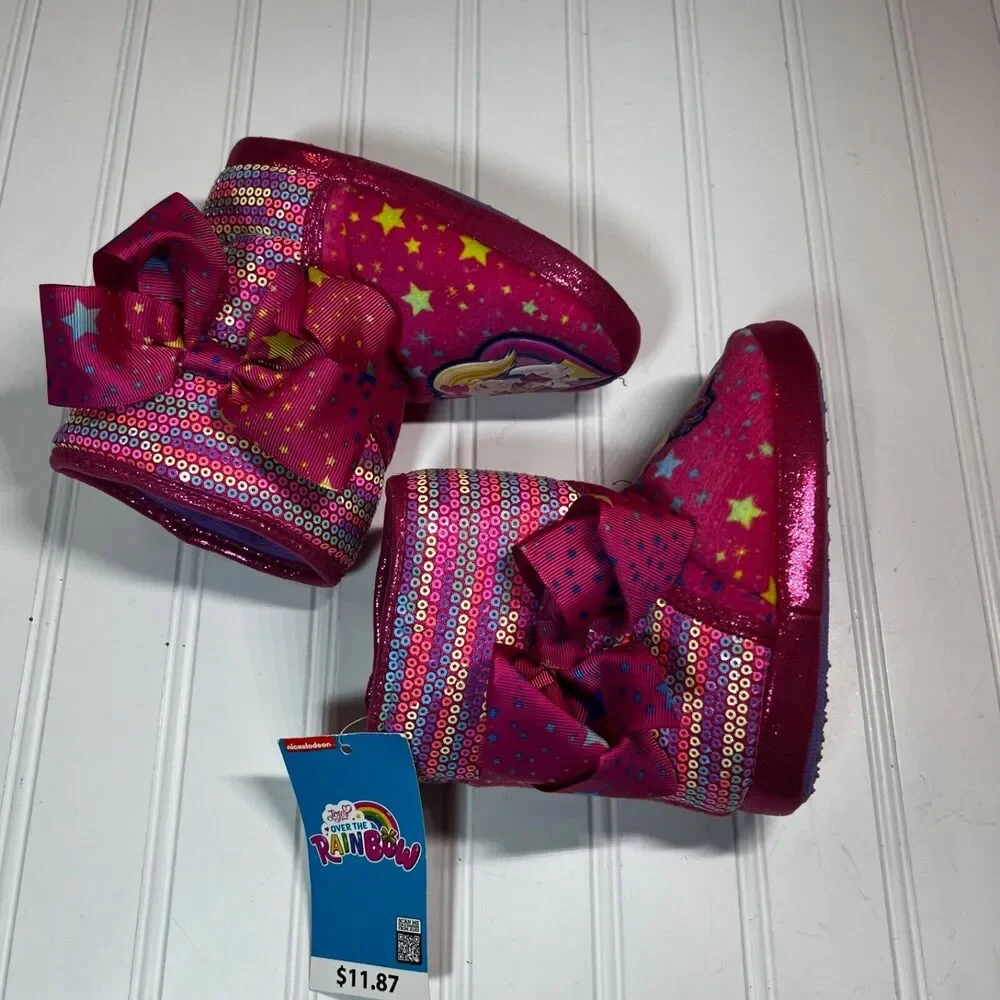 JoJo Siwa Girls Bootie Slippers Size 7/8 Plush Pink High Top NWT
